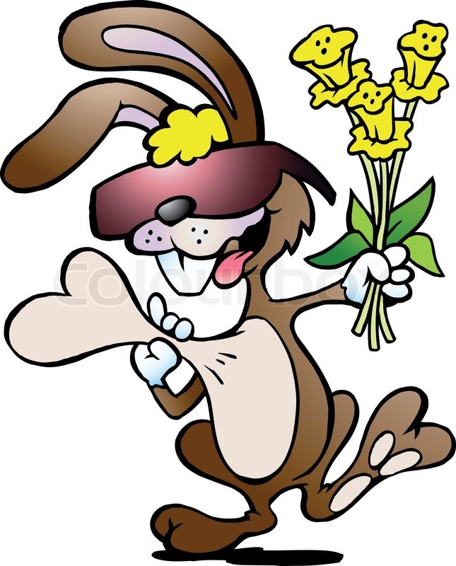 645x800 Hand Drawn Vector Illustration Of An Happy Rabbit With A Bouquet