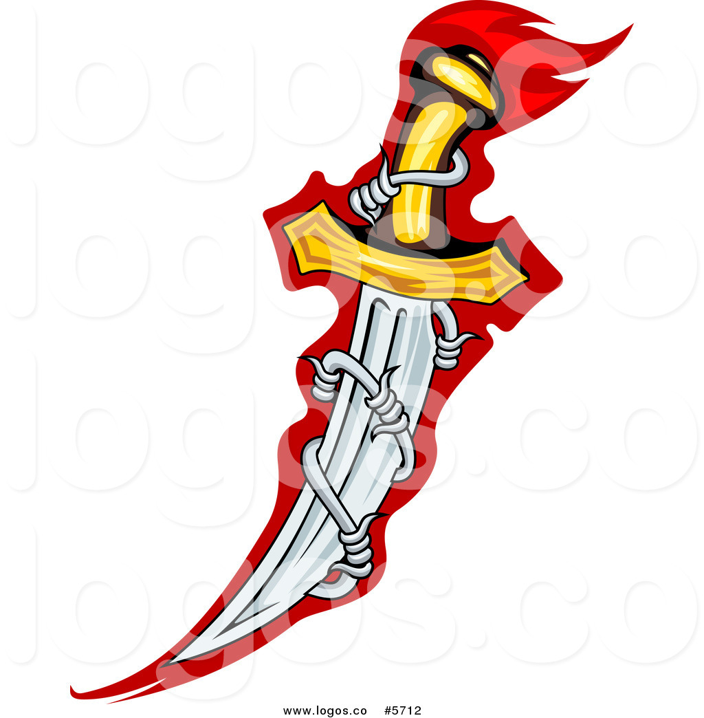 1024x1044 Royalty Free Vector Of A Logo Of A Dagger With Barbed Wire On Red