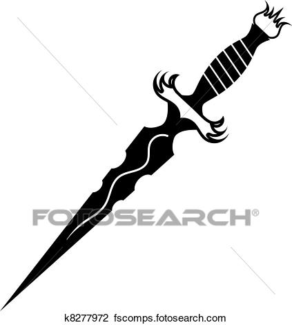 423x470 Clipart Of Vector Illustration Of A Dagger Tattoo K8277972