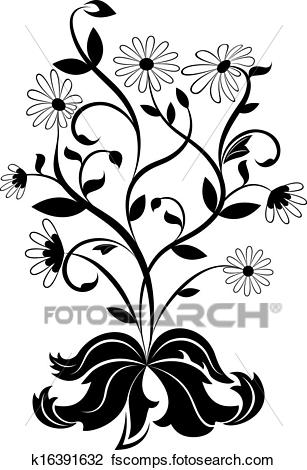 307x470 Clipart Of Black And White Daisy Wheel Design Element. K16391632