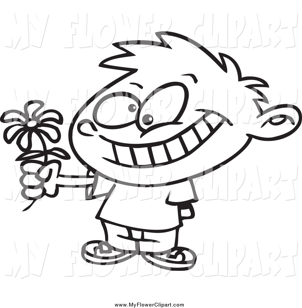 1024x1044 Clip Art Of A Black And White Sweet Boy Giving A Daisy By Toonaday