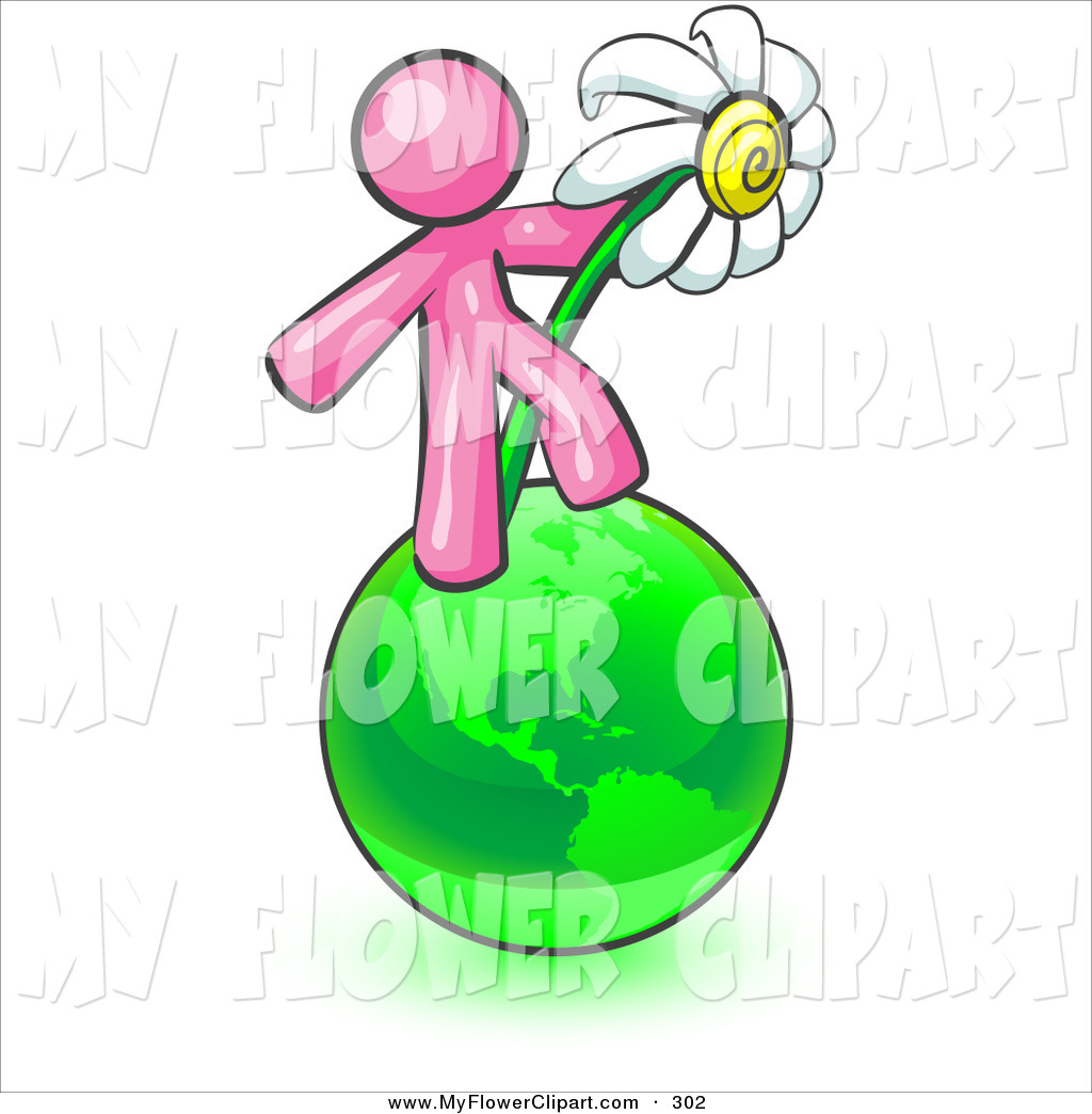 1024x1044 Clip Art Of A Pink Man Standing On The Green Planet Earth
