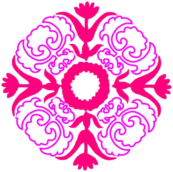 600x597 Damask Flourish Pink Orange Clip Art