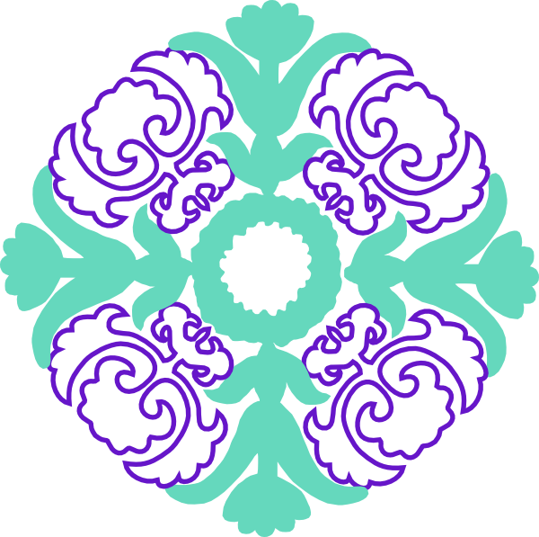 600x597 Damask Flourish Purple Mint Clip Art