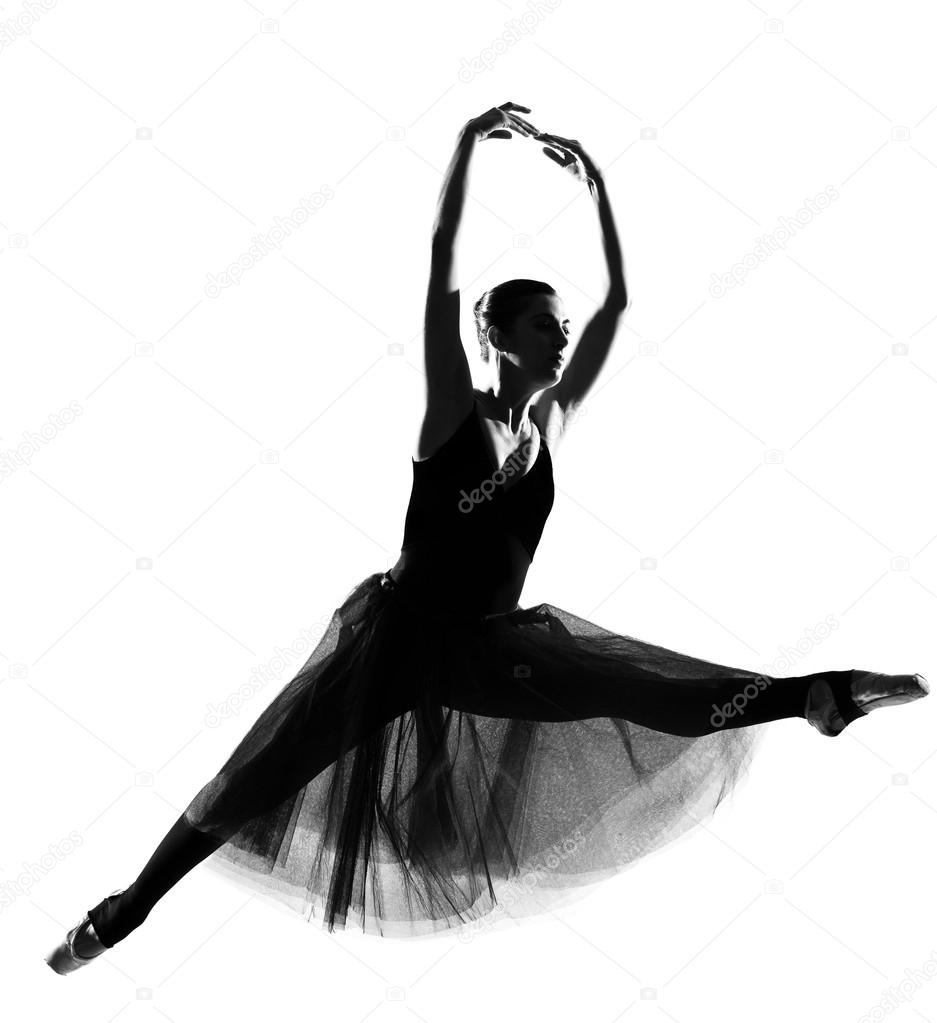 937x1023 Woman Ballet Dancer Leap Dancing Ballerina Silhouette Stock