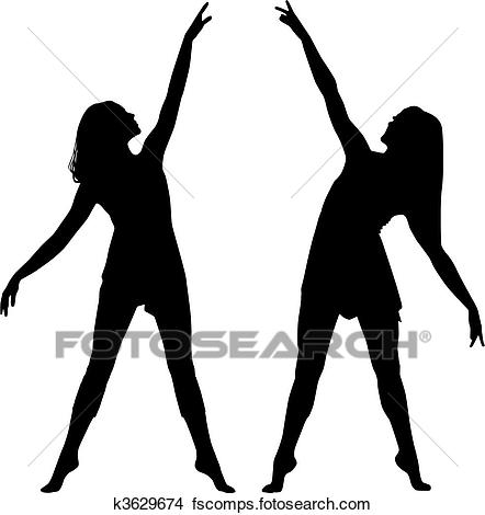 442x470 Clipart Of Silhouette Women Dance K3629674