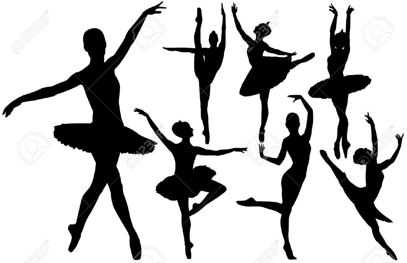 1300x840 Ballet Female Dancers Silhouettes On White Background Royalty Free