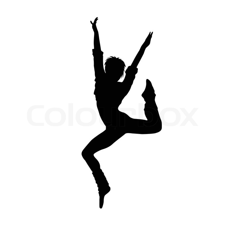 800x800 Dancing Girl Black Silhouette Isolated White Background. Vector