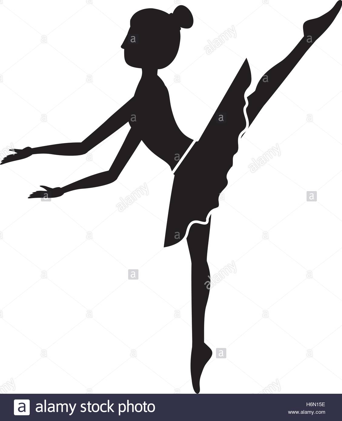 1129x1390 Silhouette Dancer Pose Fifth Arabesque Vector Illustration Stock