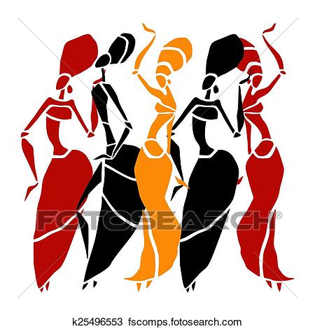 450x470 Clipart Of African Dancers Silhouette Set. K25496553