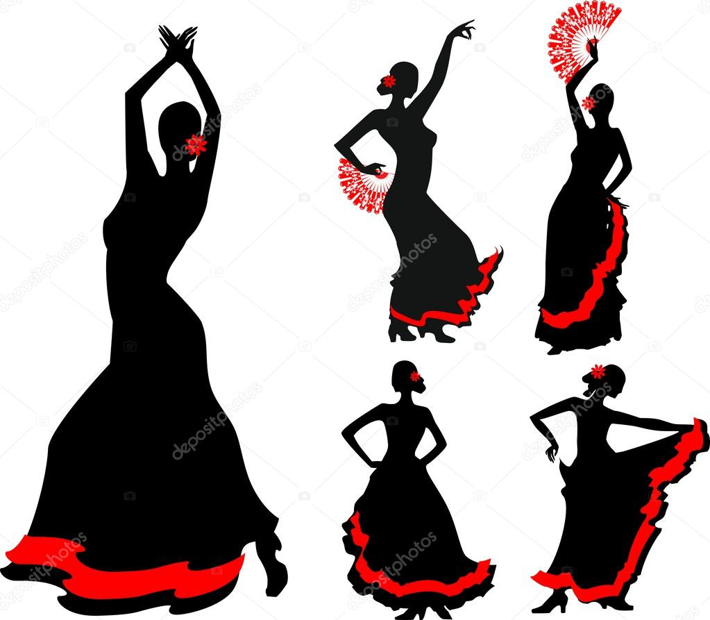 1023x893 Five Silhouettes Of Flamenco Dancer Stock Vector Mariaflaya
