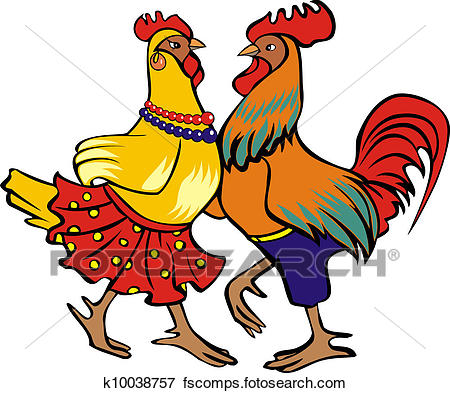 450x393 Clip Art Of Dancing Cock And Hen K10038757