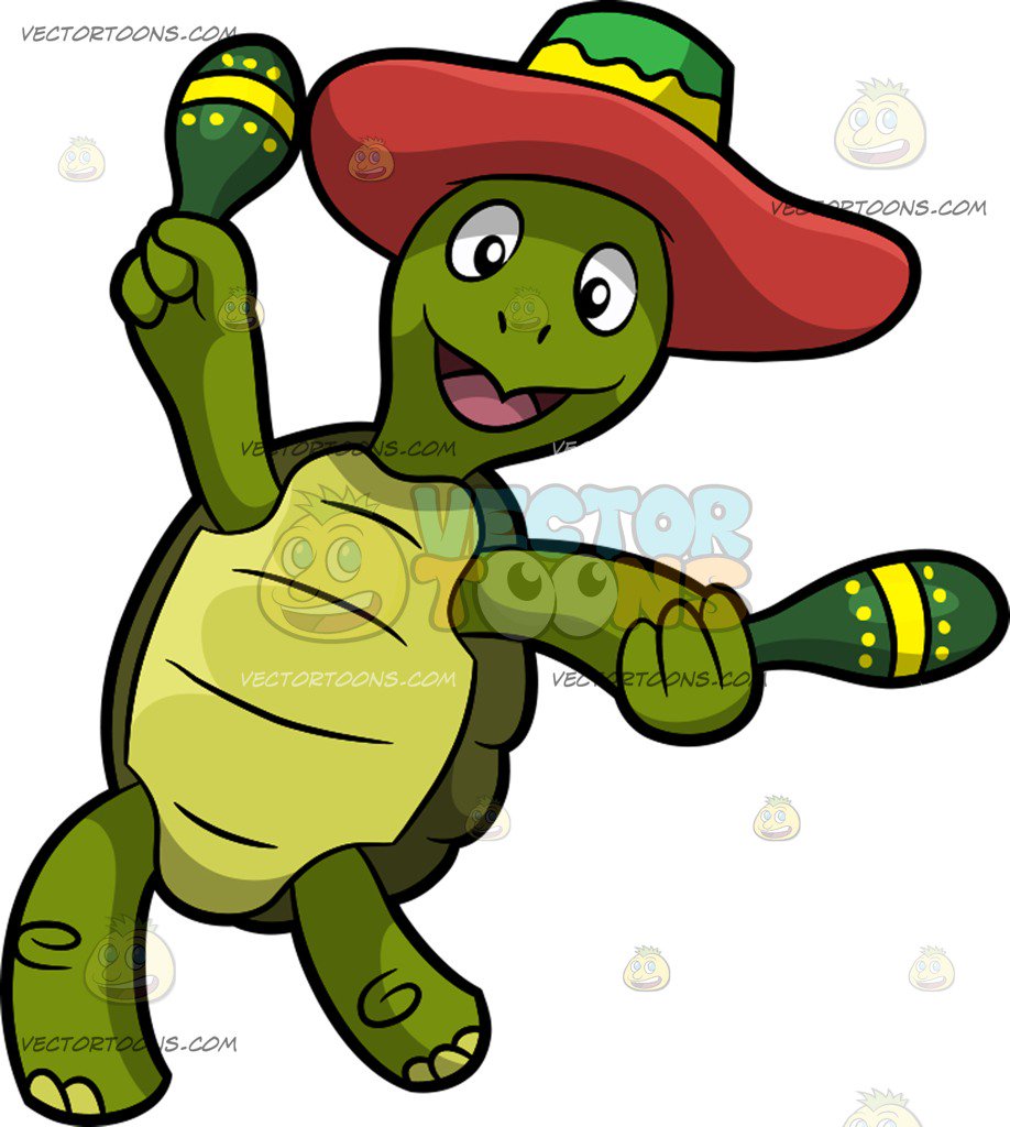 918x1024 A Dancing Mexican Turtle Cartoon Clipart