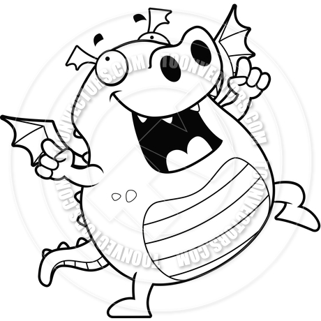 460x460 Cartoon Dragon Dancing (Black And White Line Art) By Cory Thoman