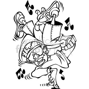 300x300 Royalty Free Black White Cartoon Hip Hop Dancer Character 387793