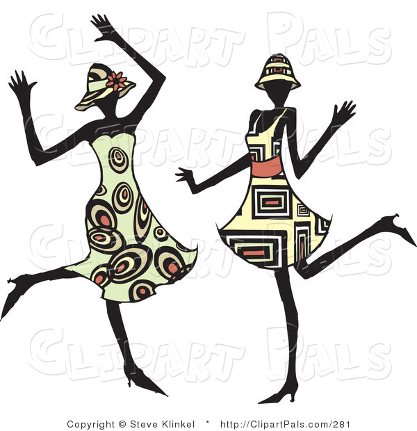 600x620 Pal Clipart Of Two Energetic Dancing Women In Hats And Fashionable
