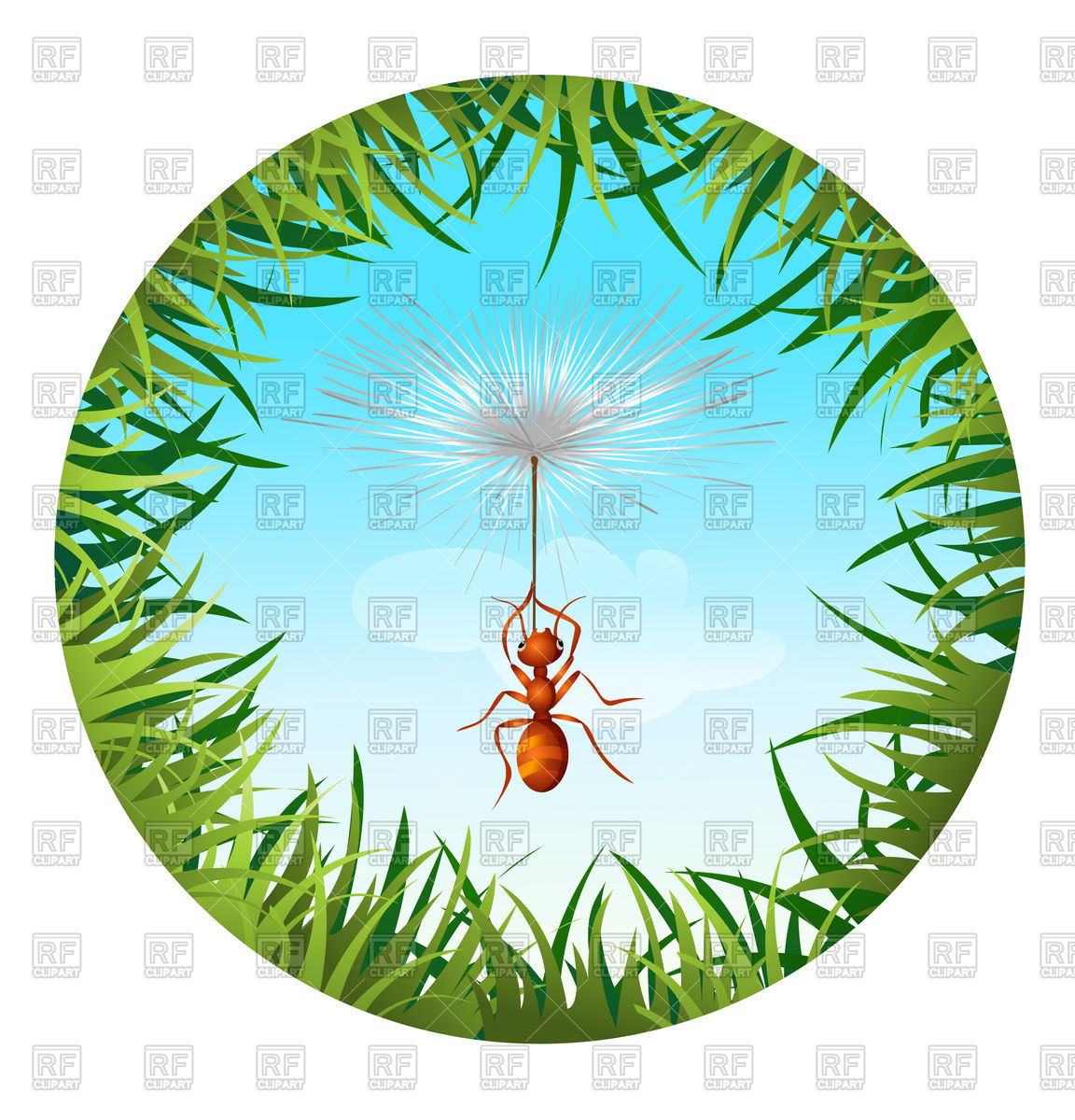 1152x1200 Insects And Summer Nature Icon. Ant In Sky Holding Dandelion