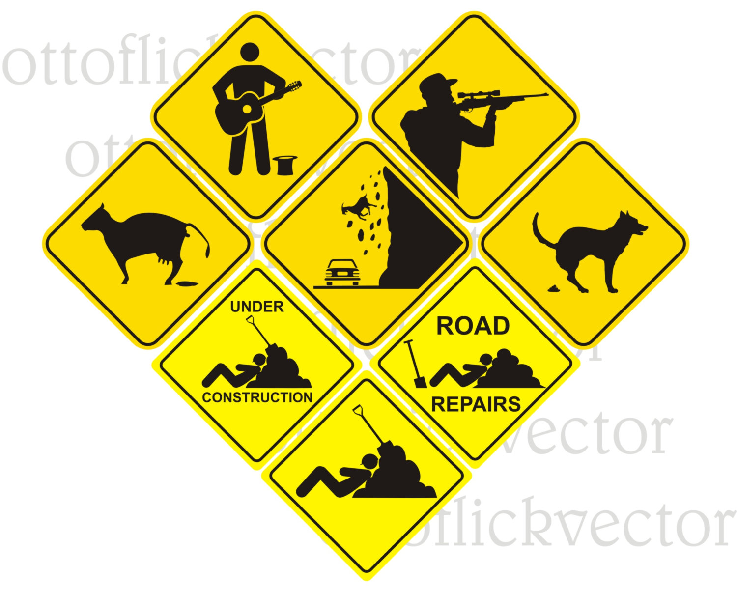 1500x1205 Funny Road Signs Vector, Clipart Instant Download Eps, Ai, Cdr