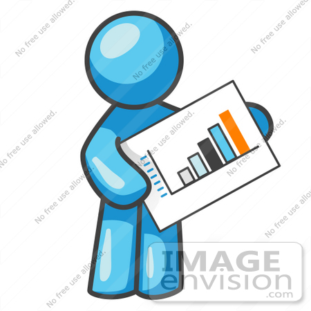 450x450 Clip Art Graphic Of A Sky Blue Guy Character Holding A Bar Graph