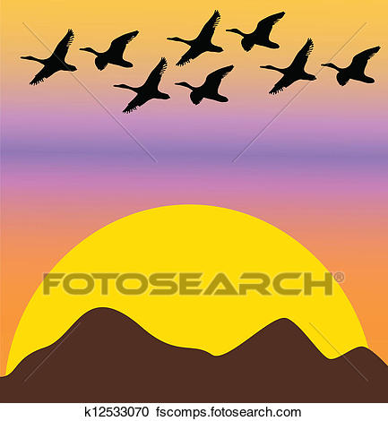 433x470 Clipart Of Migratory Birds On Sunset Or Dawn K12533070