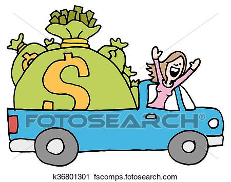 450x355 Clipart Of Woman Driving Away With Runaway Savings Money Bag