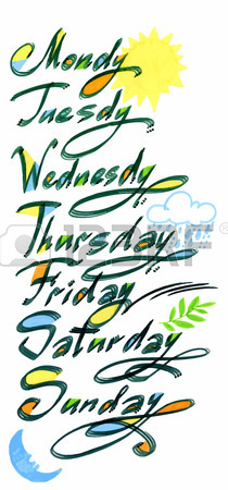 210x450 Handwritten Days Of The Week Monday, Tuesday, Wednesday, Thursday