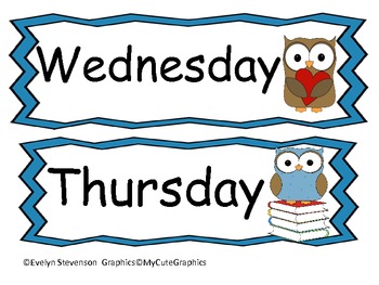 350x263 Our Owl Days Of The Week By Evelyn Stevenson Teachers Pay Teachers