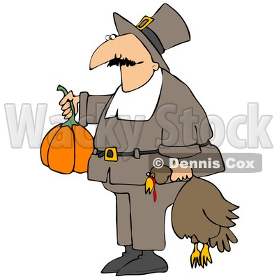 400x400 Illustration Of Male Pilgrim In Brown, Carrying Pumpkinnd