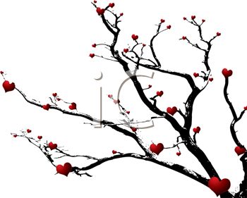 350x281 Free Clip Art Image Red Hearts On A Dead Tree Branch