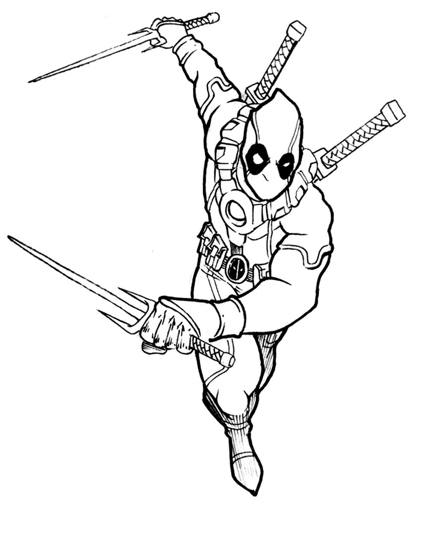 900x1088 Deadpool Coloring Pages With Trident