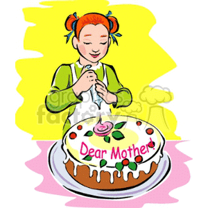 300x300 Royalty Free Girl Preparing A Dear Mother Cake 145155 Vector Clip