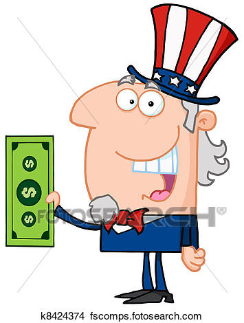 355x470 Clipart Of Uncle Sam With Holding A Dollar Bil K8424374