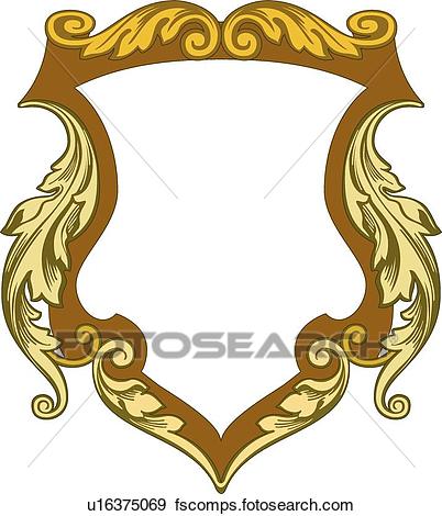 402x470 Clip Art Of Brown Crest With Leaf Decoration U16375069