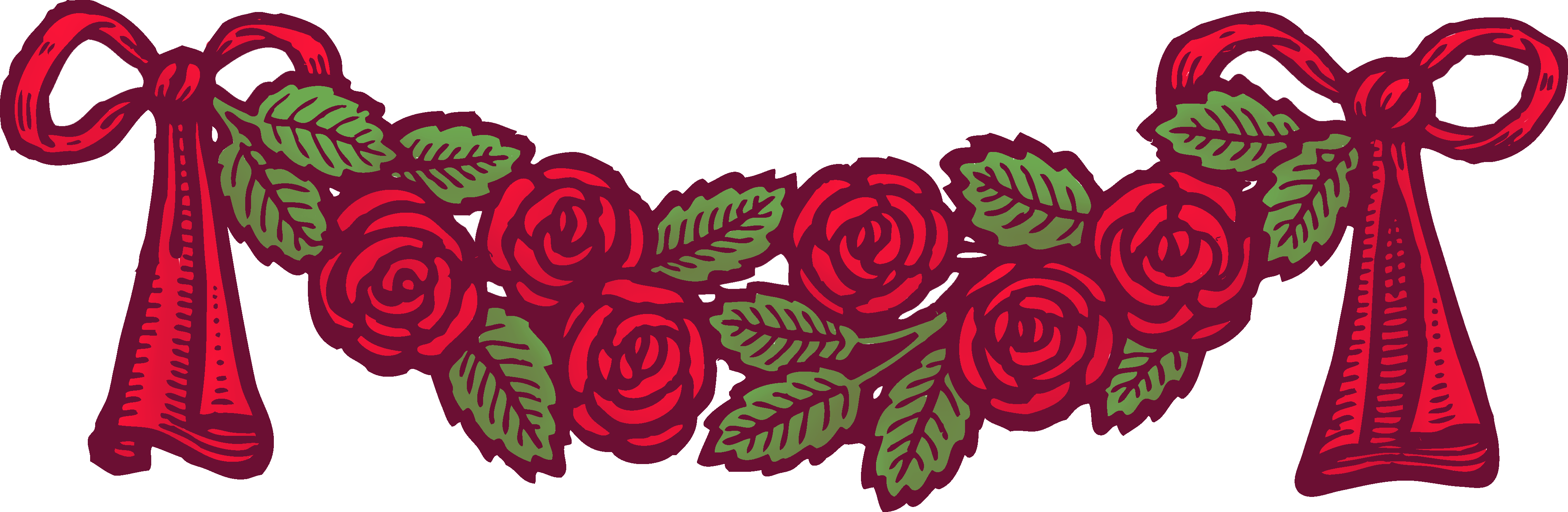 4054x1324 Vintage Red Roses With Ribbons Banner