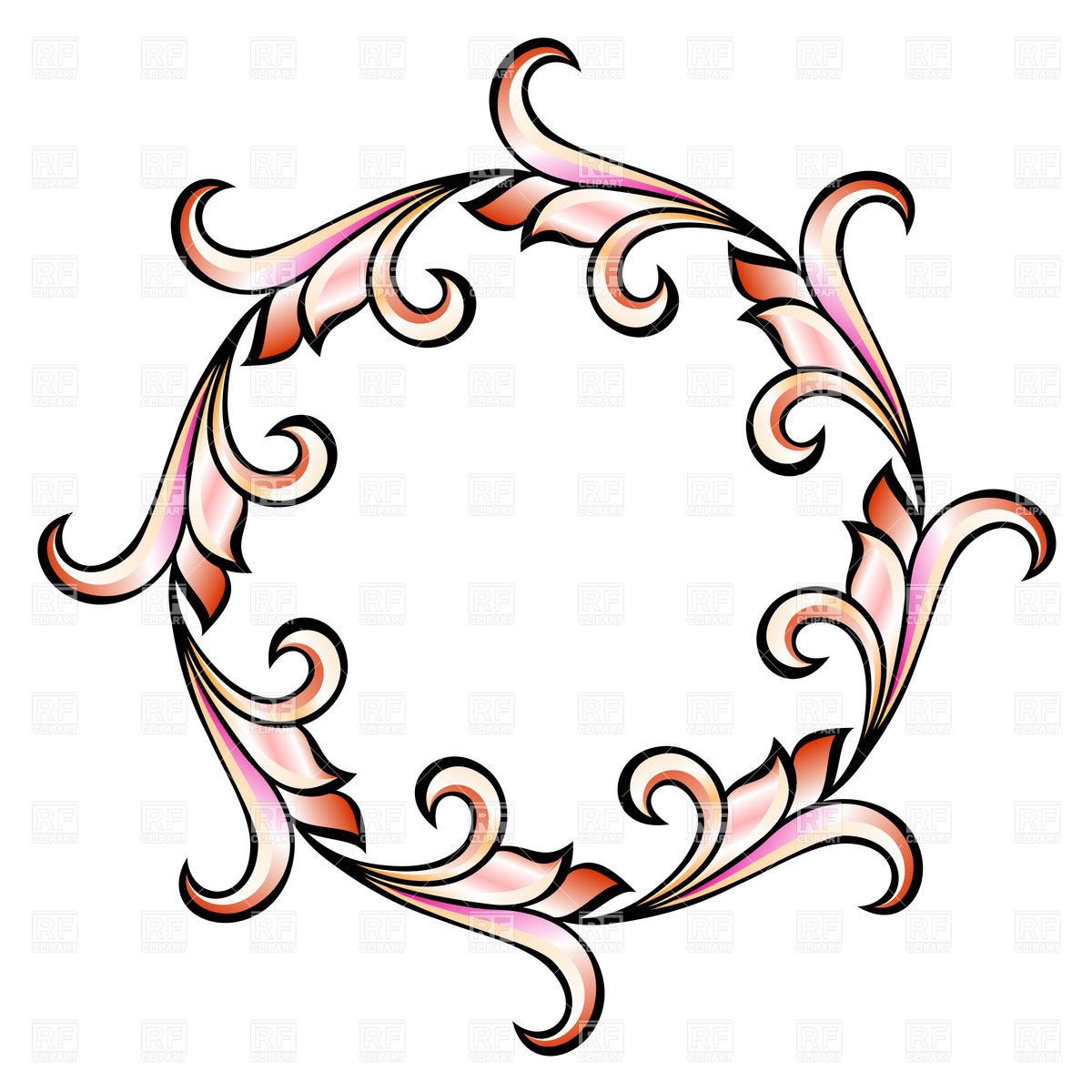 1200x1200 Decorative Round Frame With Curls Royalty Free Vector Clip Art