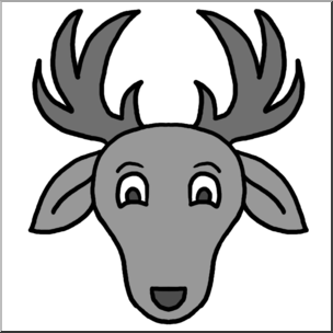 304x304 Clip Art Cartoon Animal Faces Deer Grayscale I