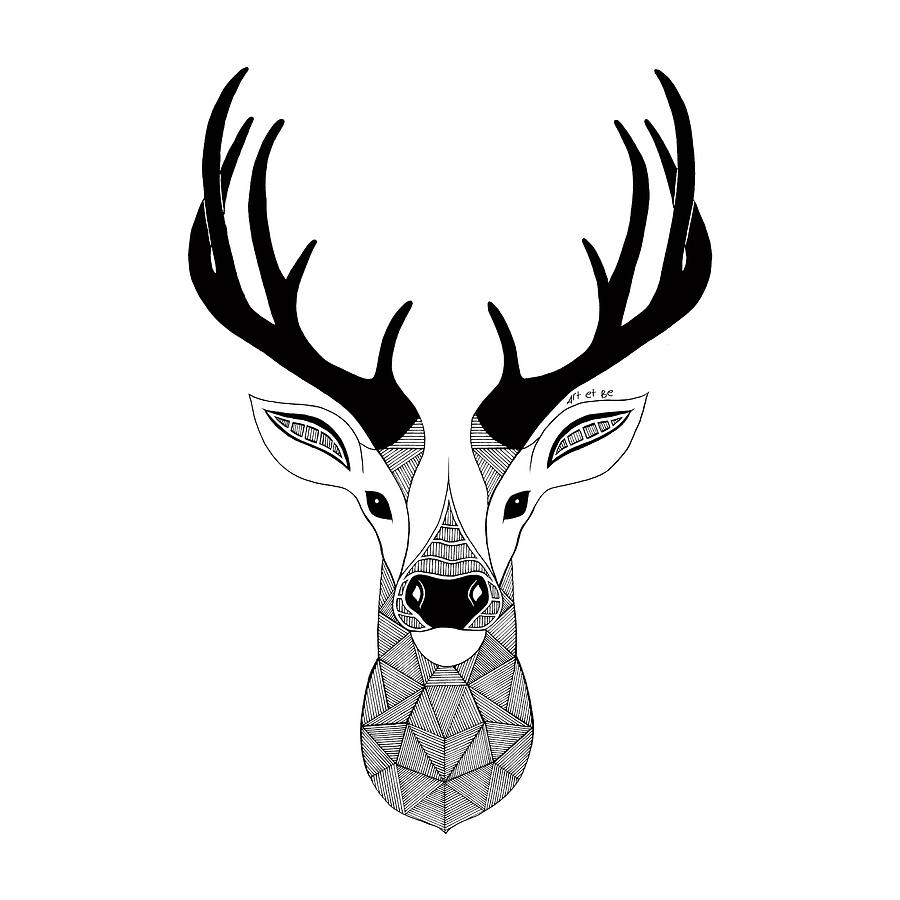 Deer Head Black And White