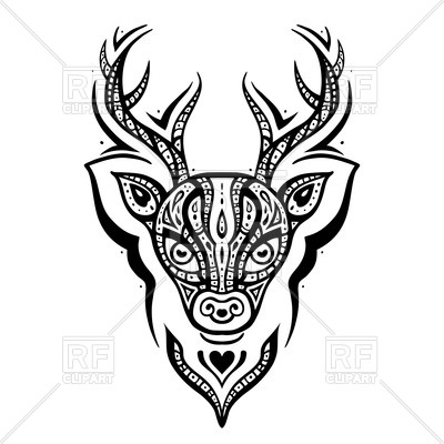 400x400 Deer Head With Tribal Ethnic Ornament Royalty Free Vector Clip Art