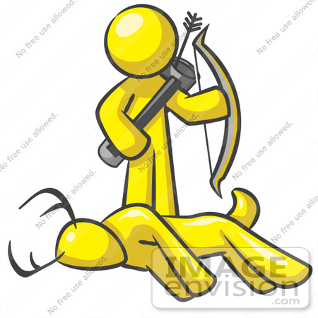 450x450 Clip Art Graphic Of A Yellow Guy Character Hunting Deer