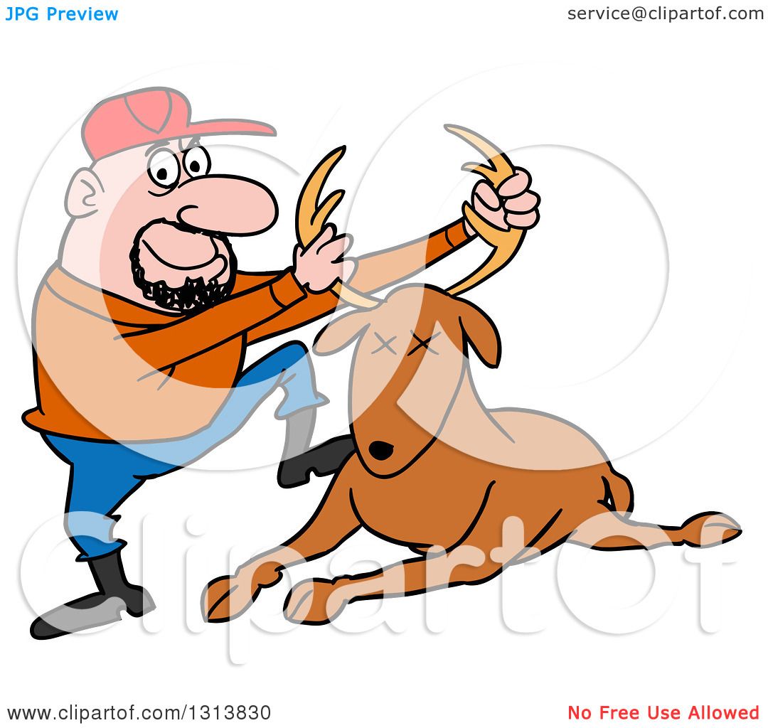 1080x1024 Clipart Of A Cartoon Caucasian Male Hunter Holding Up A Deer Stag