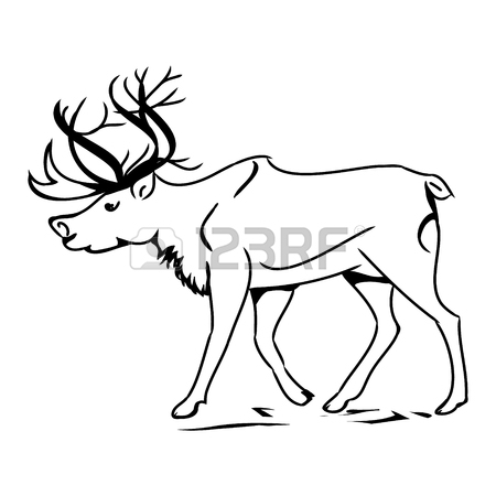 450x450 Graphic Image Of Deer. Black Outline Of A Reindeer On A White