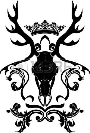 303x450 Emblem, Heraldic Symbol With Deer Skull And Crown, Stencil Royalty