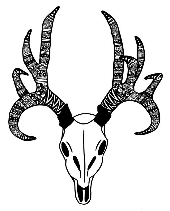 550x681 Black And White Tribal Inspired Deer Skull Design Julie Erin Designs