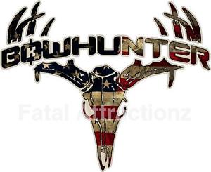 300x245 Distressed American Flag Bowhunter Deer Skull S4 Vinyl Sticker