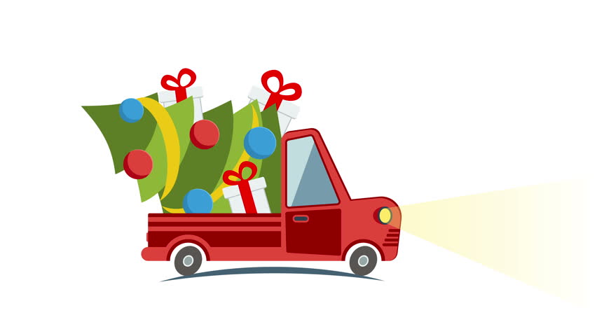 852x480 Delivery Flat Transport Truck, Van With Gift Box Packs