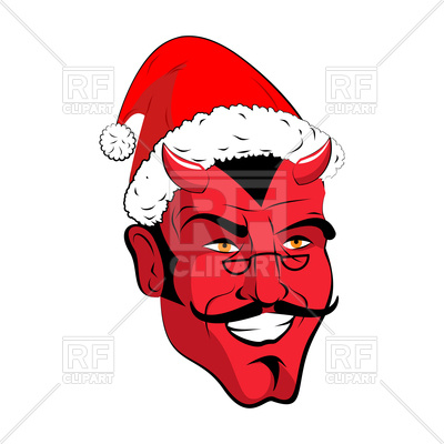 400x400 Satan Santa Head, Red Demon With Santa Hat Royalty Free Vector