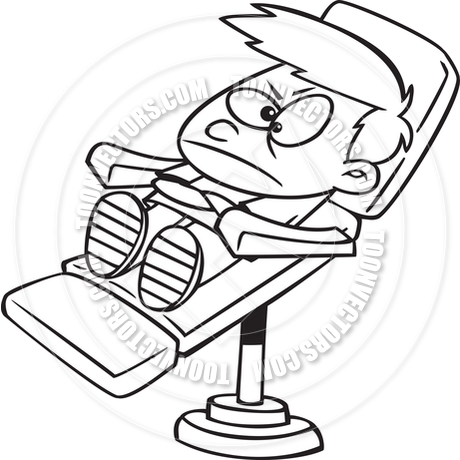 460x460 Cartoon Stubborn Boy In Dentist Chair (Black And White Line Art