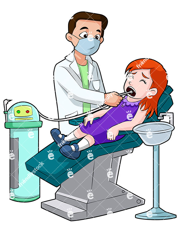 585x755 Little Girl In A Dentist Chair Getting Her Teeth Rinsed Clipart