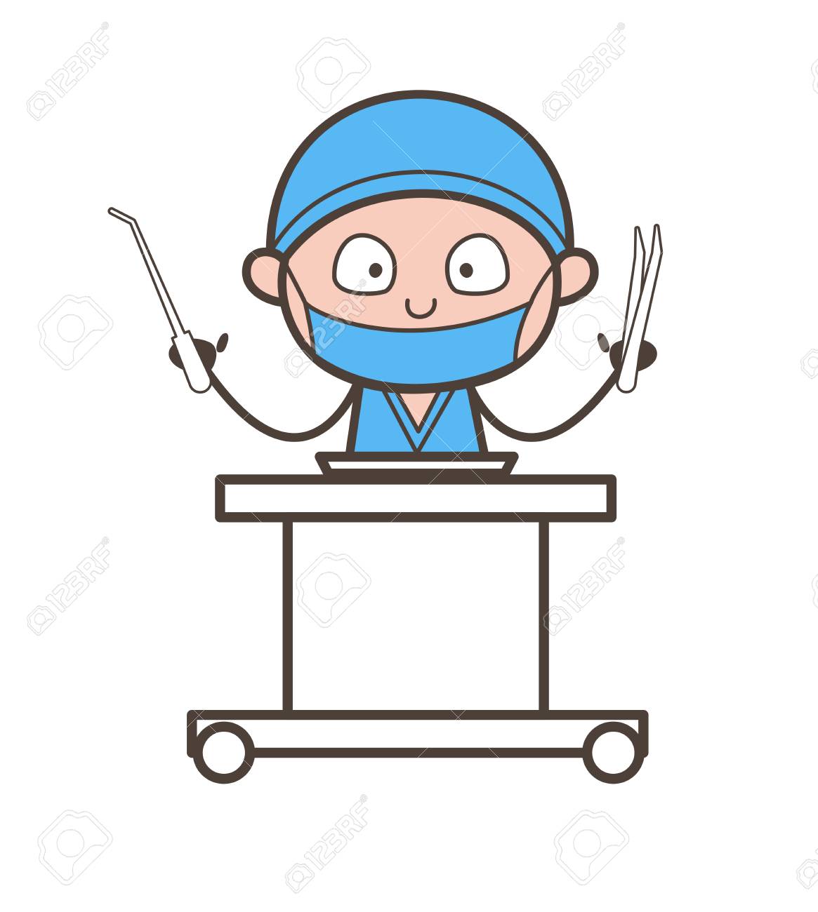 1165x1300 Cartoon Dentist With Dental Tools Vector Illustration Royalty Free