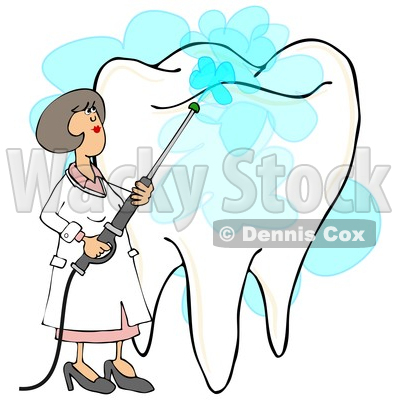 400x400 Of A Cartoon Caucasian Female Dentist Power Washing A Tooth